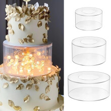 (L) Round Clear Acrylic Fillable Cake Stand, Cake Pillar Stand, Wedding Cake Decorations Display Board