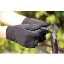 Rhinegold Cotton Pimple Grip Horse Riding Gloves Black Extra Large NonSlip Lightweight Womens Equestrian Gloves with Velcro Fasten and Elasticate