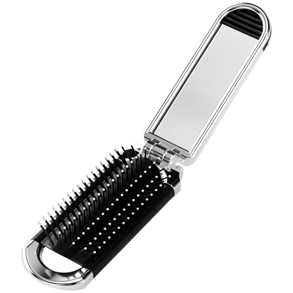Light Travel Hair Brush With Builtin Mirror, Compact Folding Design, Soft Bristles For Purse And Gym