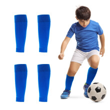 2 Pairs Football Sock Sleeves Soccer Shin Guards Sleeves Team Leg Sock Cut Socks for Football Games Beginner Blue Kids