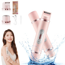 2 in 1 Electric Lady Shaver IPX7 Waterproof Dual Head Wet and Dry Women's Bikini Trimmer Pink