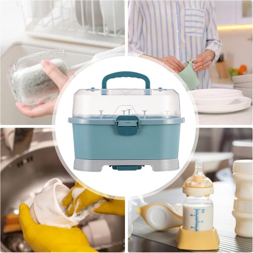 Baby Bottle Storage Organizer  DustProof Portable Removable Drying Rack Large Capacity Blue 2