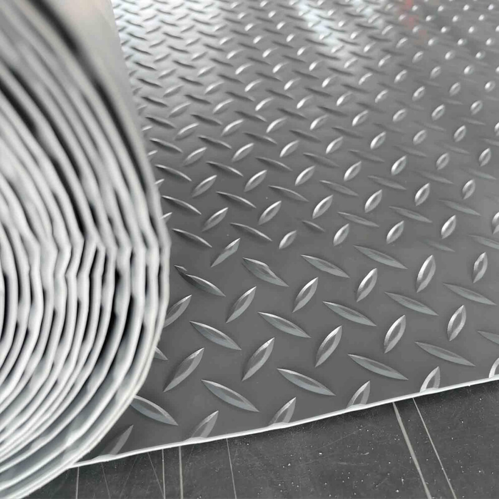 Garage Floor Mat Diamond Plate Rubber Flooring Roll, Heavy Duty Nonslip Waterproof 1.2X4.6m Grey 9174973472841