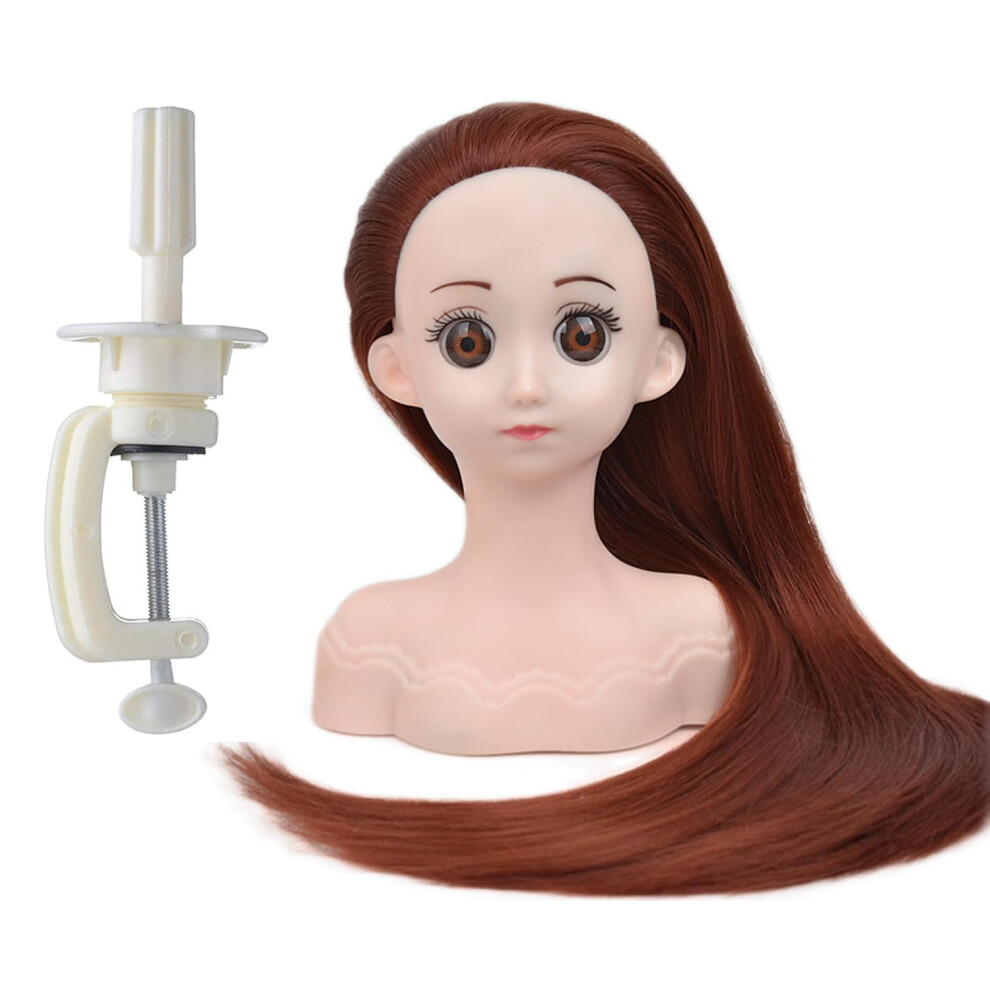 Hair Styling Mannequin Head for Kids with Brown Hair and Clamp, Practice Doll for Braiding and Styling