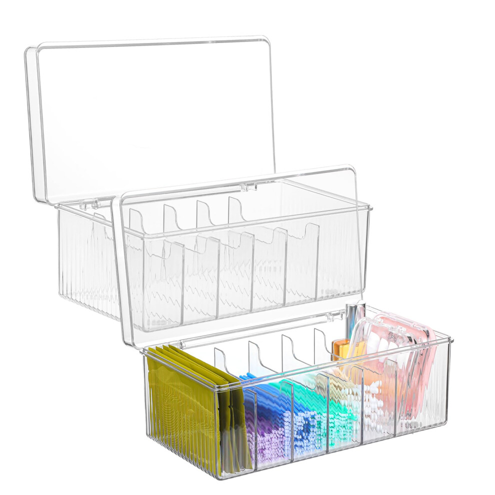 Clear Acrylic Lash Extension Organizer with DustProof Lid, 6 Compartment Eyelash Supplies Storage Box