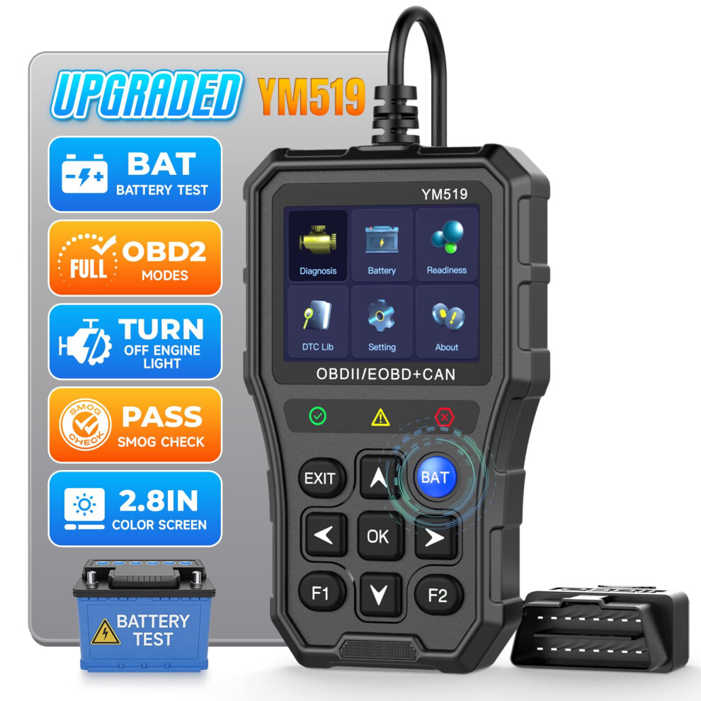 Professional Obd2 Scanner With Battery Tester, Realtime Engine Diagnostics For 1996 And Newer Cars 9053599125853