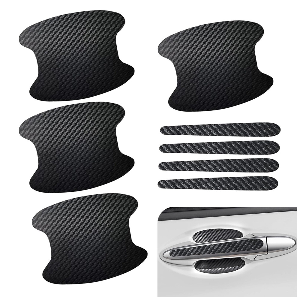 8Pcs Car Door Handle Protector Carbon Fiber Scratchresistant Bowl Stickers Universal Fit Black 9455672798587
