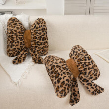 2Pcs Leopard Print Bow Knot Throw Pillow Set, Plush Flower Cushion for Couch and Living Room Decor, Brown 16in