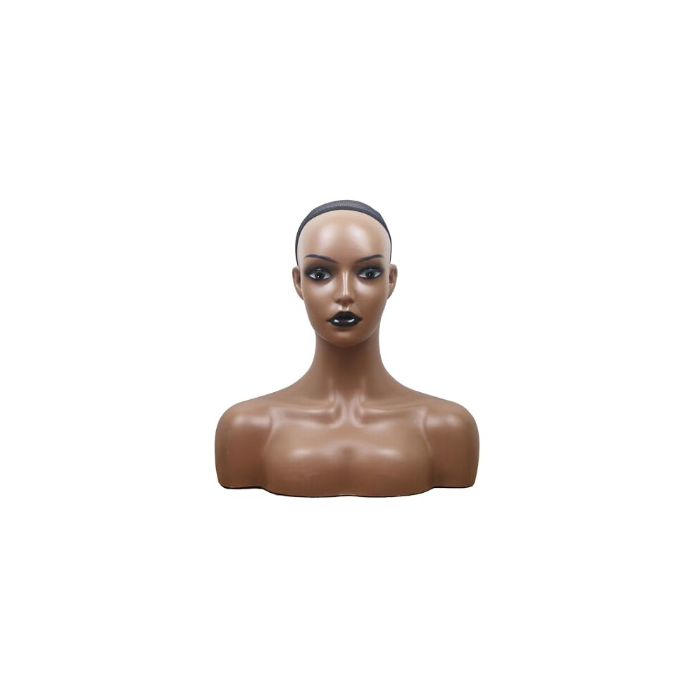 Unisex Black,Brown Mannequin Head For Wigs And Hats, Realistic Lifesize Display, Dark Brown With Black Lip