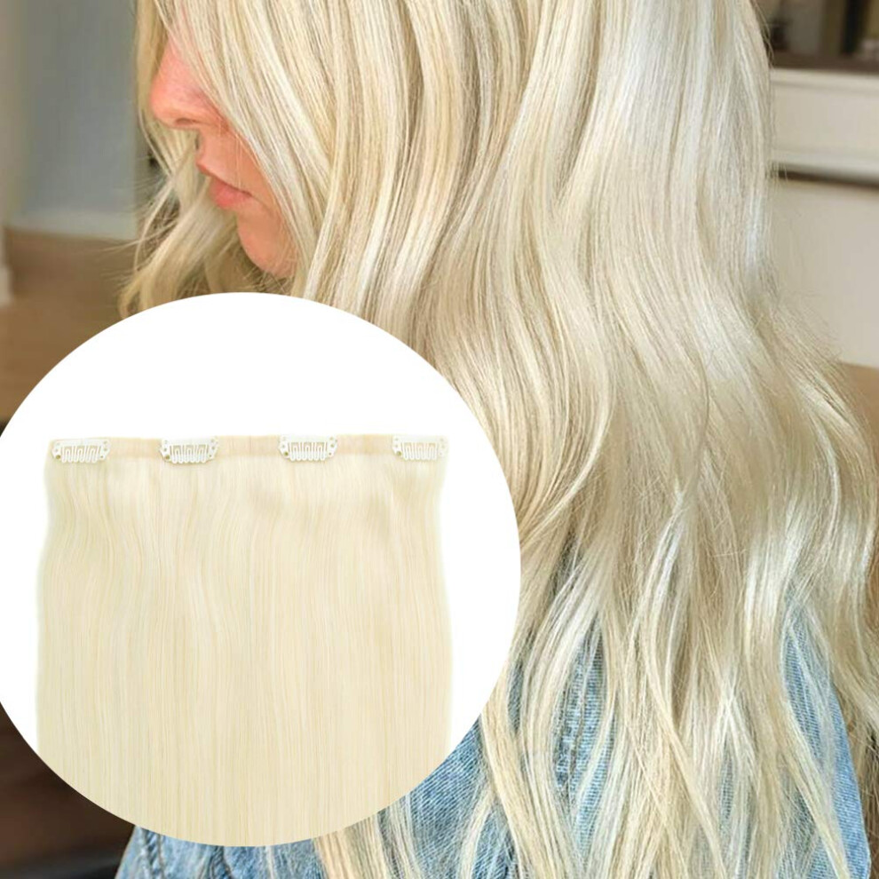 Unisex Ash Blonde Clip In Hair Extensions 16 Inch Seamless Remy Human Hair Volumizer Weft With 4 Clips