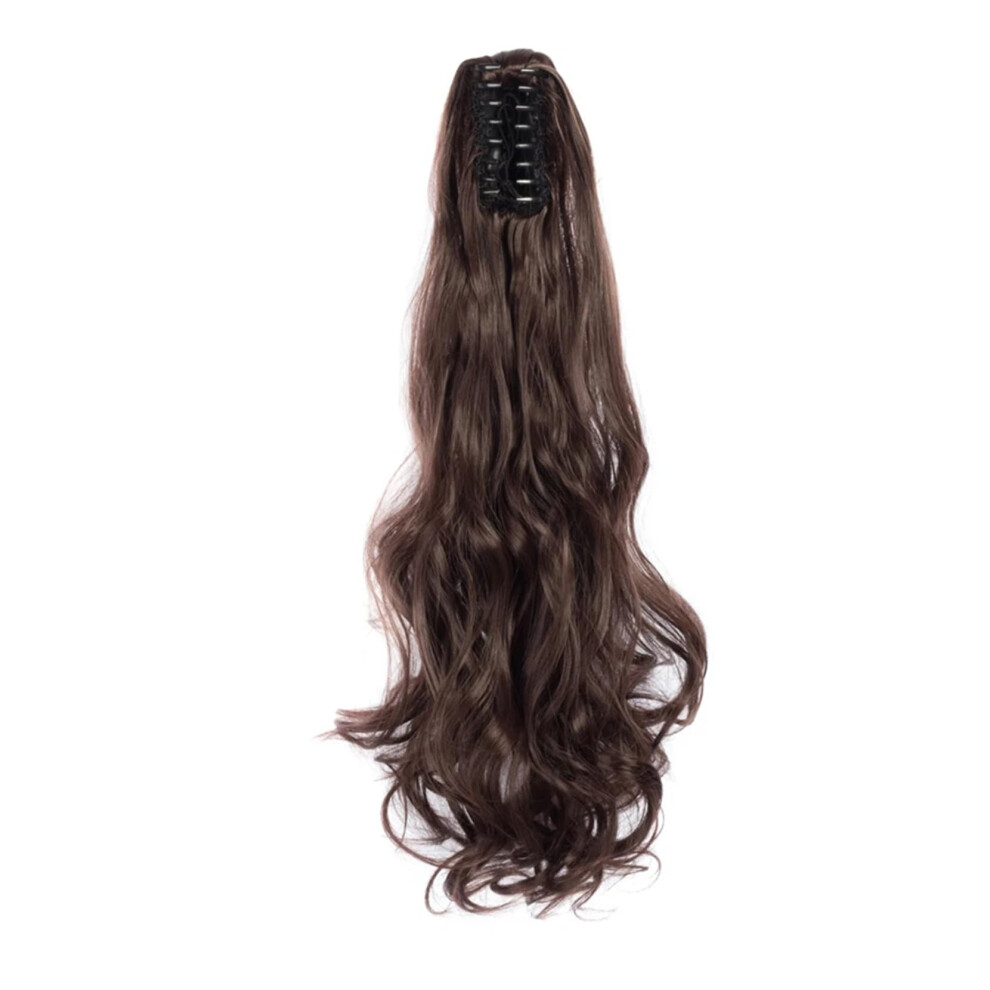 Clip In Ponytail Extension 22 Inch Synthetic Wavy Hairpiece Black Brown for Instant Volume Boost