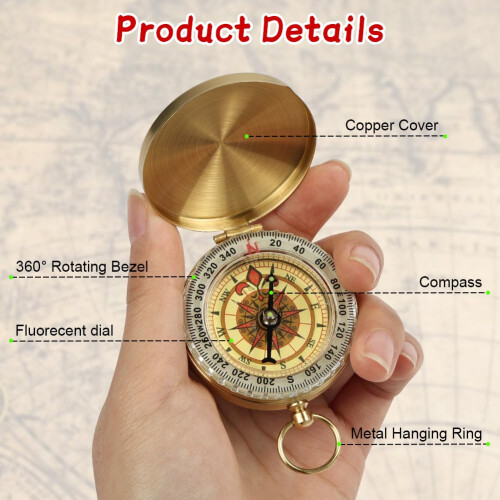 Flintronic Navigation Compass Vintage Clamshell Compass with Luminous Function Waterproof Pocket Compass for Outdoor Camping Navigation Orienteering 2