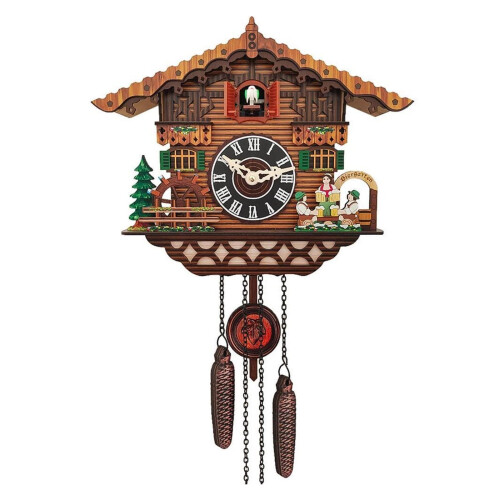 Handcrafted Black Forest Cuckoo Clock with Eagle Design, Solid Wood, Light Sensor, Adjustable Chime