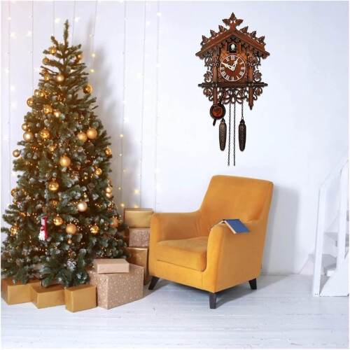 Handcrafted Black Forest Cuckoo Clock with Eagle Design, Solid Wood, Light Sensor, Adjustable Chime 1