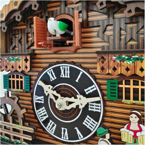Handcrafted Black Forest Cuckoo Clock with Eagle Design, Solid Wood, Light Sensor, Adjustable Chime 2