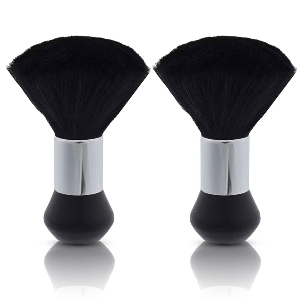 Black Barber Neck Duster Brush Set With Soft Fiber Bristles For Salon And Home Hair Cutting