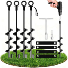 Ground Anchors Heavy Duty Tent Stakes 18 Inch Swing Set Anchors Kit Screw in Fully Welded Spiral Earth Anchors Trampoline Stakes High Wind Metal for