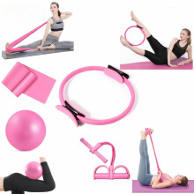 4PC ELITE PILATES KIT Pink PILATES BAR Yoga Band Pilates Band Pull Up Band YOGA Kit BOOTY Bands BODY TRIMMER Waist Ab Shaper Sit Up Pull ROPE 4PC E