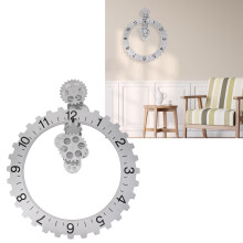 Large Silver Mechanical Gear Wall Clock with 3D Moving Gears and Smooth Polished Finish