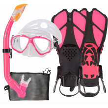 HH HHAO SPORT Childrens Snorkel Set with Fins 180 Panorama Wide View Diving Goggles for Children Adjustable Swim Fins HighQuality Diving Mask and D