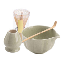Matcha Tea Set with Bowl Spout, Handcrafted Bamboo Whisk Scoop Holder, Complete Japanese Ceremony Kit 5.59'