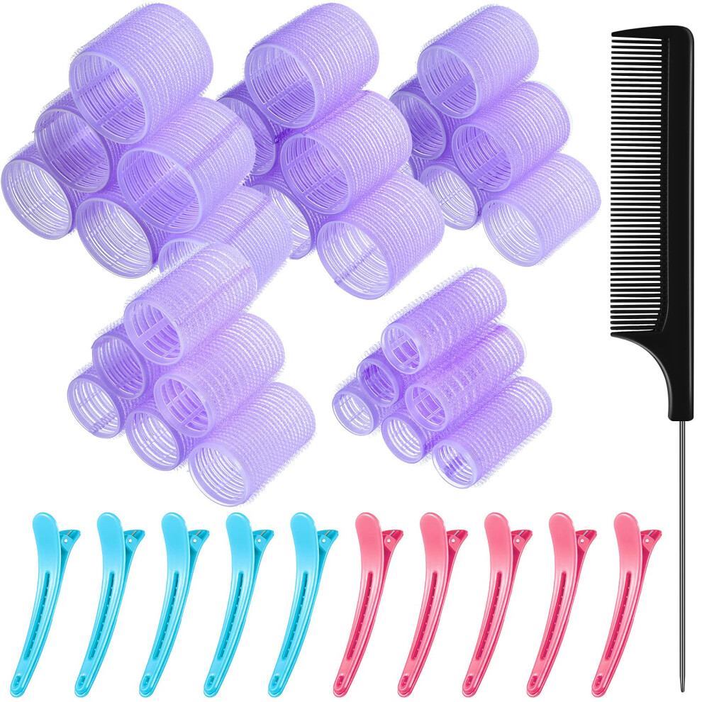 30pcs Jumbo Hair Curlers Self Grip Rollers Set with Clips and Comb for Heat Styling