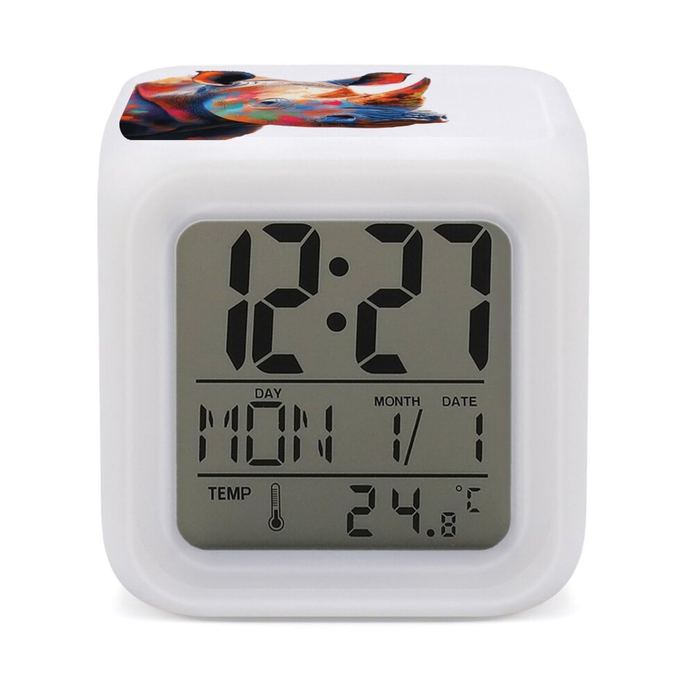Digital Alarm Clock With 7Color Led Glow, Large Display, Cute Night For Bedroom Or Office Light