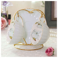 Bone China Tea Cup Set with Floral Design and Metal Stand for Wedding or British Afternoon Tea
