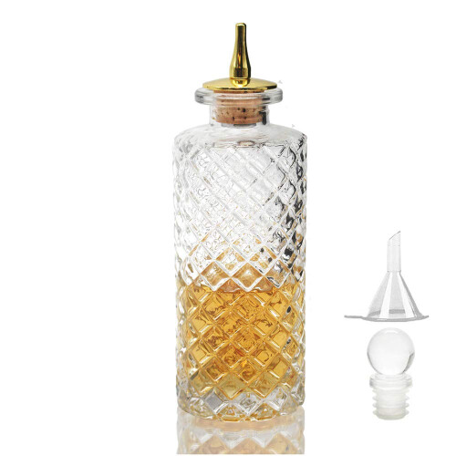 Cocktail Bitters Bottle 5.8oz Diamond Pattern Glass Dash with LeakResistant Metal