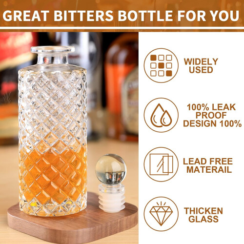 Cocktail Bitters Bottle 5.8oz Diamond Pattern Glass Dash with LeakResistant Metal 2