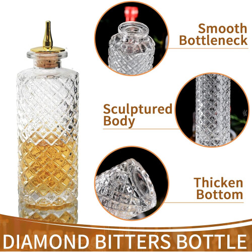 Cocktail Bitters Bottle 5.8oz Diamond Pattern Glass Dash with LeakResistant Metal 1