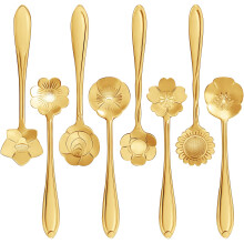Gold Stainless Steel Flower Coffee Spoons Set of 16 for Tea Dessert Ice Cream Elegant Gift