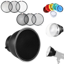 7 Inch Reflector with Bowens Mount, Honeycomb Grid and Color Soft Cloth for Studio Flash Lighting