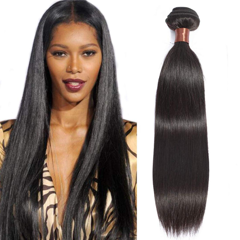 Unisex Black Peruvian Virgin Straight Human Hair Extensions 20 Inch Natural Soft Tangle Bundle