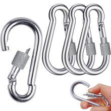 4 PCS M8 Carabiner Clip Heavy Duty Carabiner Clip Large Carabine r Hook with 200kg Holds Stainless Steel Carabine r Heavy Duty Cli ps Outdoor Hooks