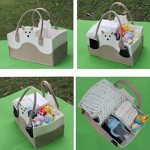 Extra Large Diaper Caddy Organizer with Side Pockets Felt Nursery Storage Basket Khaki 1