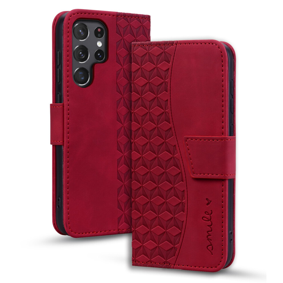 Case For Samsung Galaxy S22 Ultra Flip Folio Wallet Leather Kickstand Shockproof Tpu Bumper Magnetic Closure Red 9044945395105