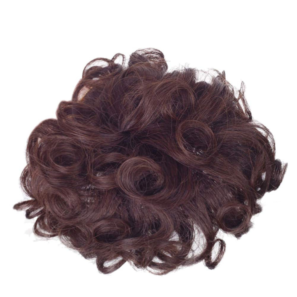 Unisex Brown Remy Human Hair Topper For Thinning Crown Women Curly Wave Clip In Hairpiece With Breathable Lace Base