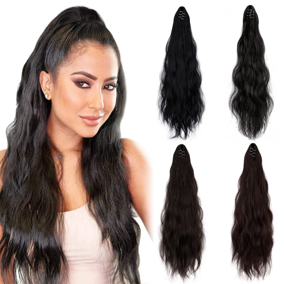 Unisex Ponytail Hair Extensions 22 Inch Wavy Claw Clip Heat Resistant Hairpiece For Instant Volume Boost