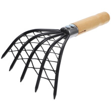 Stainless Steel Clam Digging Rake with Net and Wooden Handle for Beach Clamming