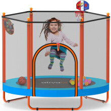 ATIVAFIT 60 Rebounder Trampoline Indoor Outdoor for Kids Ages 18 5FT Recreational Toddler Trampoline with Safety Enclosure Net Gifts with Basketball