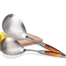304 Stainless Steel Skimmer Spider Strainer Set with Heat Resistant Wooden Handle for Cooking