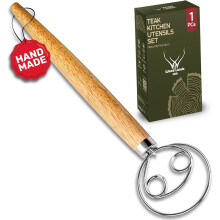 13 Inch Danish Dough Whisk with Long Wooden Handle for Effortless Artisan Bread and Sourdough