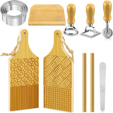 12PCS Pasta Making Kit with Gnocchi Board, Ravioli Stamp, Durable Wooden Tools for Homemade Pasta