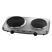 Russell Hobbs Double Hot Plate Electric Stainless Steel Hob, 2 Cast iron plates, Large 1500W, Small 750W, Portable, Table top, Variable & Individual