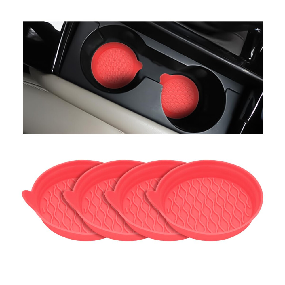 4Pcs Nonslip Silicone Car Cup Holder Coasters, Universal Fit Spillproof Mats For Suv Truck Rv Red 9455672800747