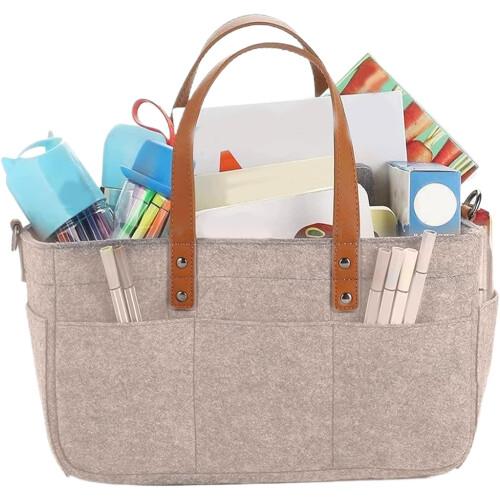Diaper Caddy Organizer with MultiCompartment Foldable Felt Storage Basket for Nursery Khaki 1