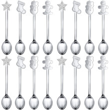 16pcs Christmas Stainless Steel Spoons Set with Festive Handles for Coffee, Dessert and Soup