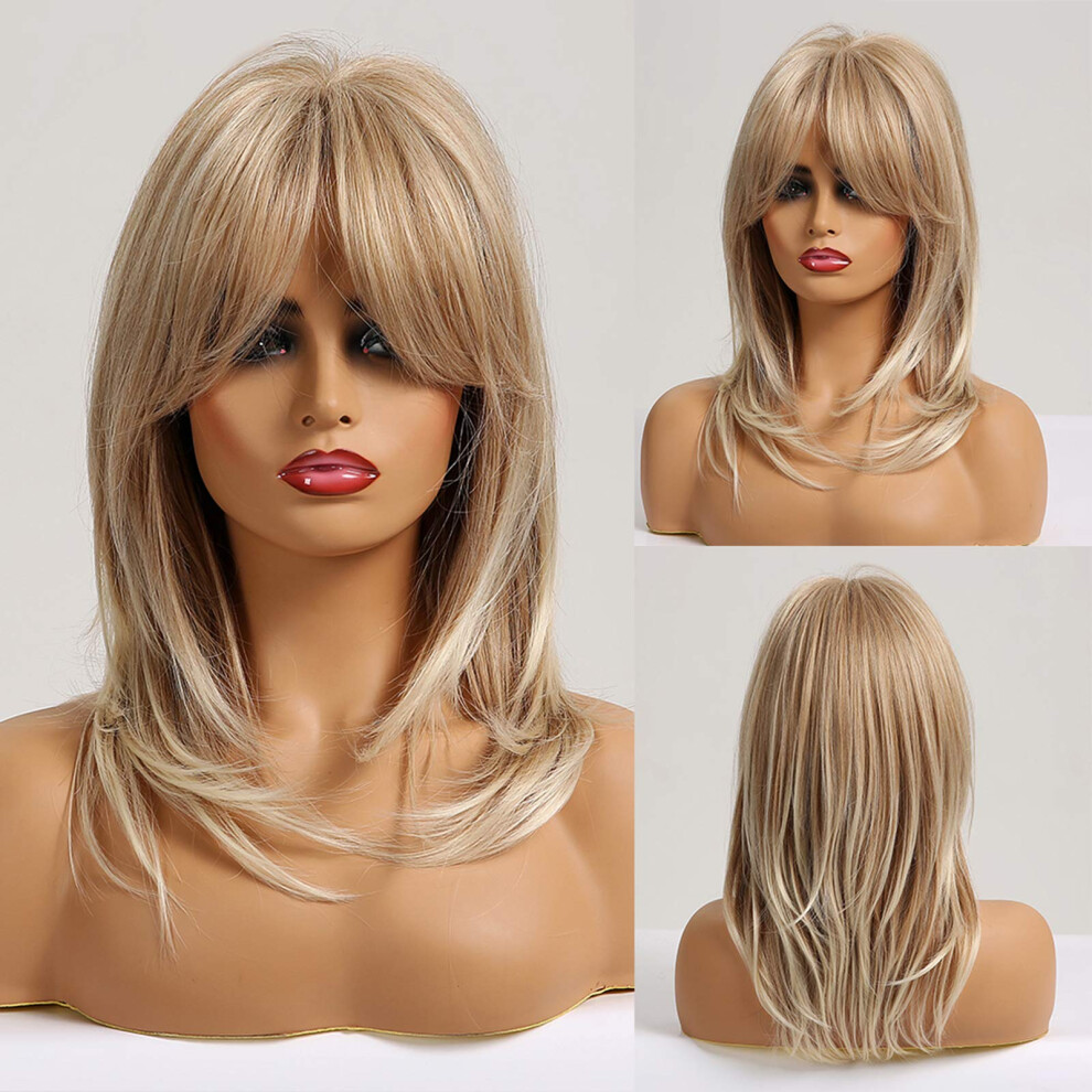 Unisex Blonde Wig With Natural Bangs, Shoulder Length Curly Heat Resistant Synthetic Hair For Women