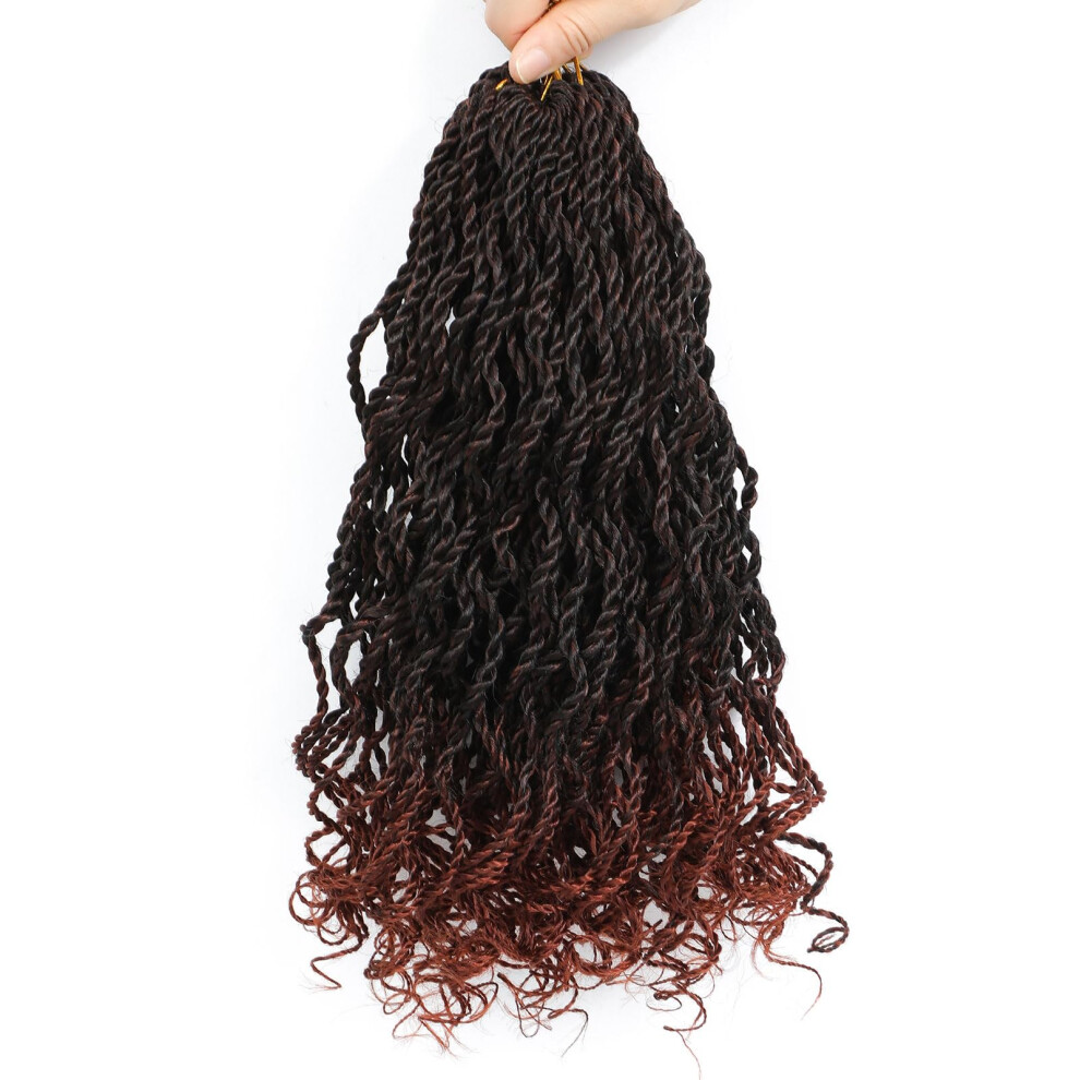 Unisex Black Wavy Senegalese Twist Crochet Hair With Curly Ends 12 Inch Pre Looped Braids For Women 1B/350